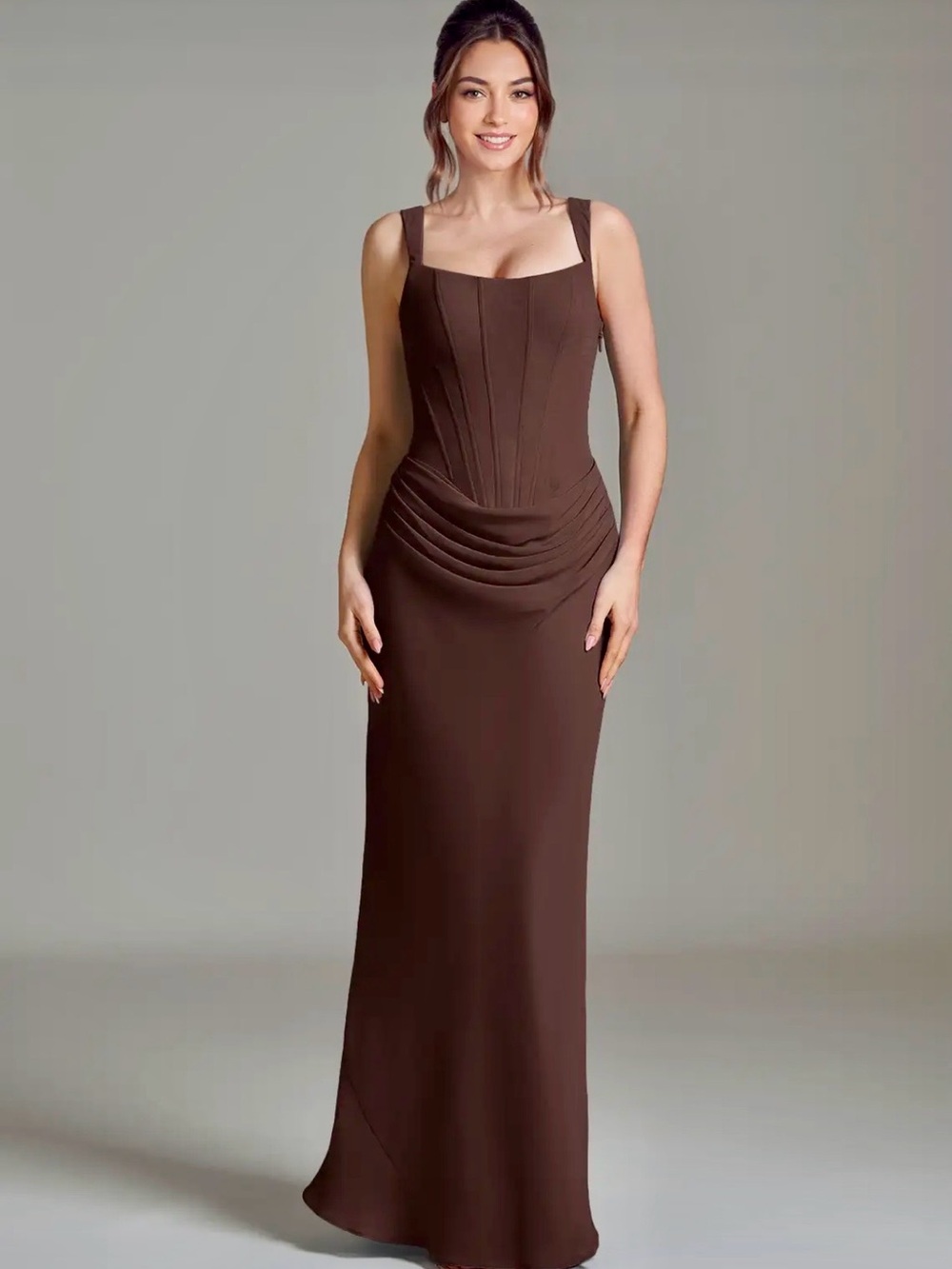 Elegant Sangria -Neck Evening Gown